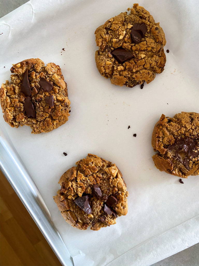 Peanut Chocolate Chunk cookies hot out of the oven