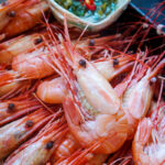 boiled spot prawns with green onion oil
