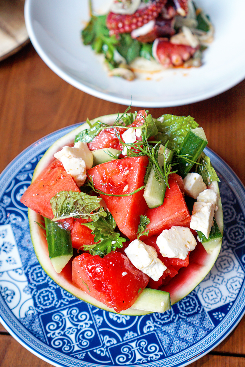 hydra new Mediterranean menu salad watermelon feta salad