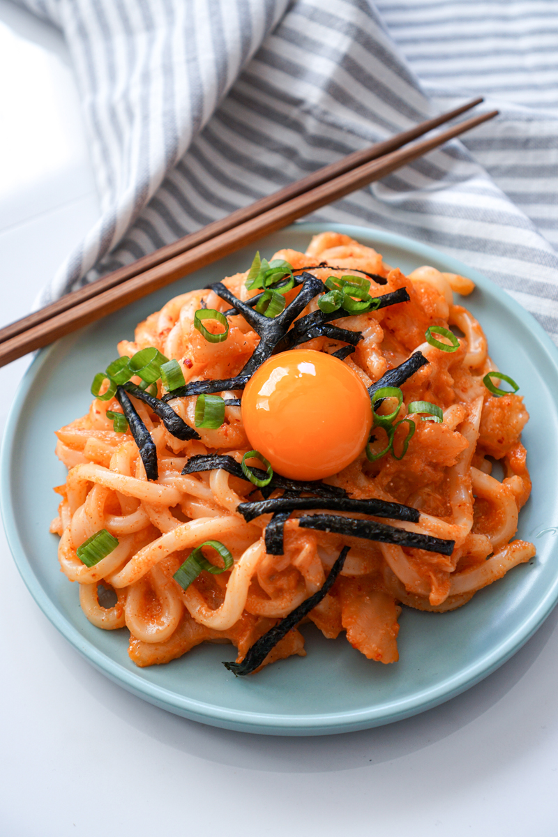 5 ingredient mentaiko kimchi udon