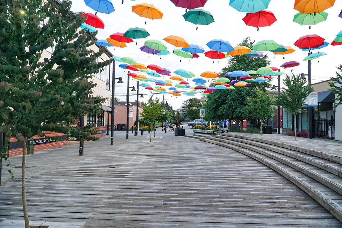 McBurney Plaza in Downtown Langley BC Umbrella Art Installation