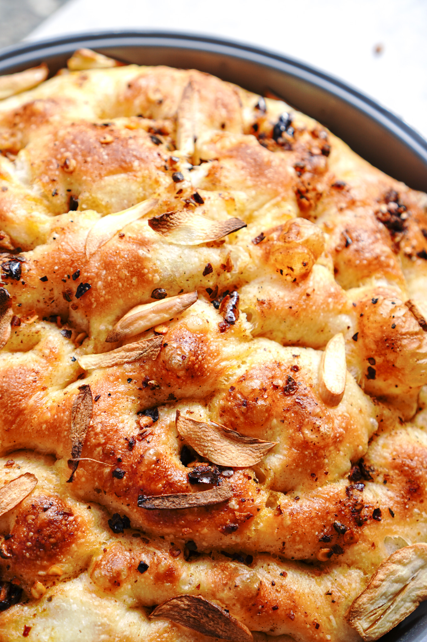 The Best Focaccia Recipe with Duck Chili Oil and Garlic