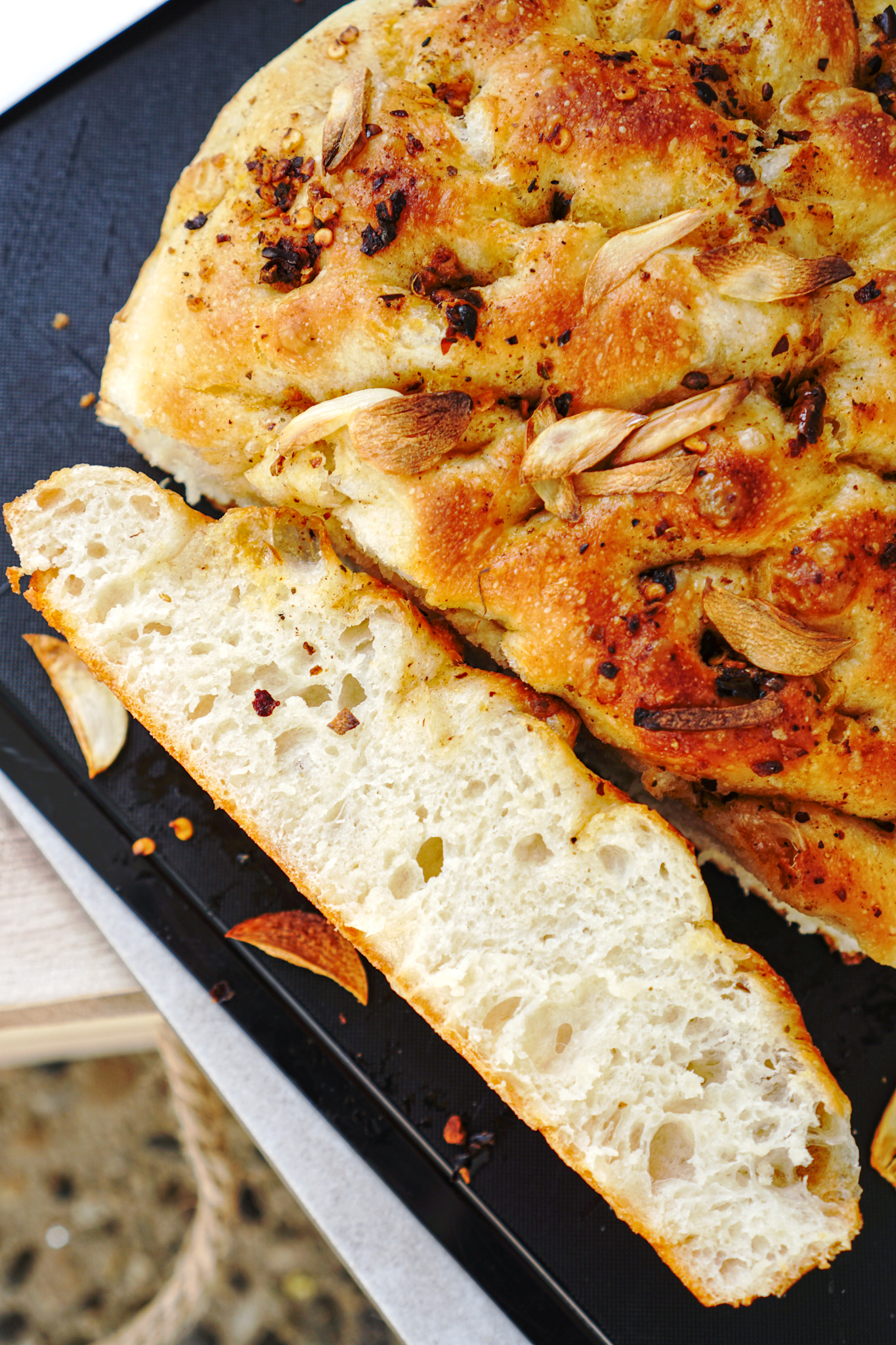 The Best Focaccia Recipe with Duck Chili Oil and Garlic with Holy Duck Chili Oil