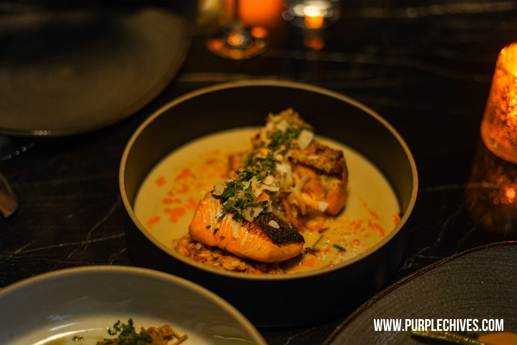 Jungle Room Vancouver's first jungle-inspired restaurant and cocktail lounge elevated Indonesian and Japanese street food Downtown Vancouver West End Seared Spring Salmon