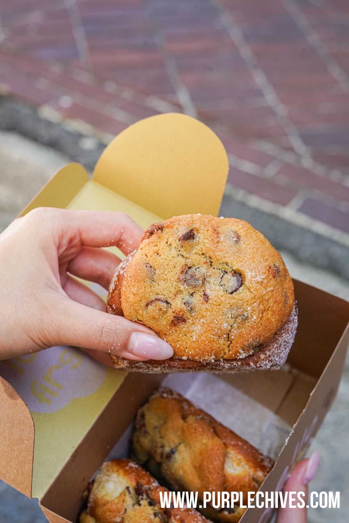 mello donukie new donut cookie treat in vancouver must try donuts in vancouver vancouver donuts chocolate chip cookie donut with chocolate chip cookie filling and topping