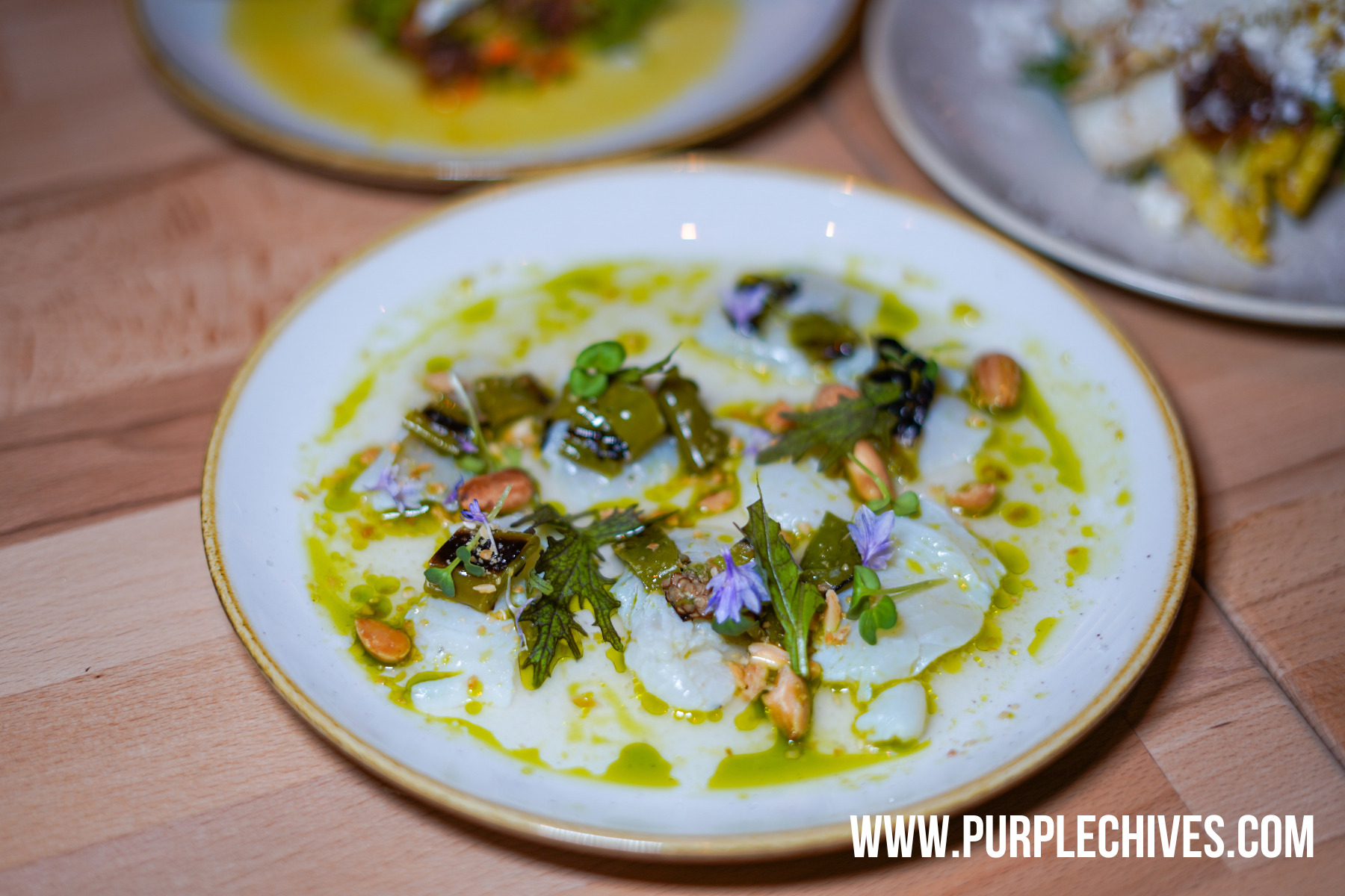 Brill Sole Crudo turnip, blistered shishito pepper, almond, key lime, dill Ombre Tofino must try new restaurant in Tofino