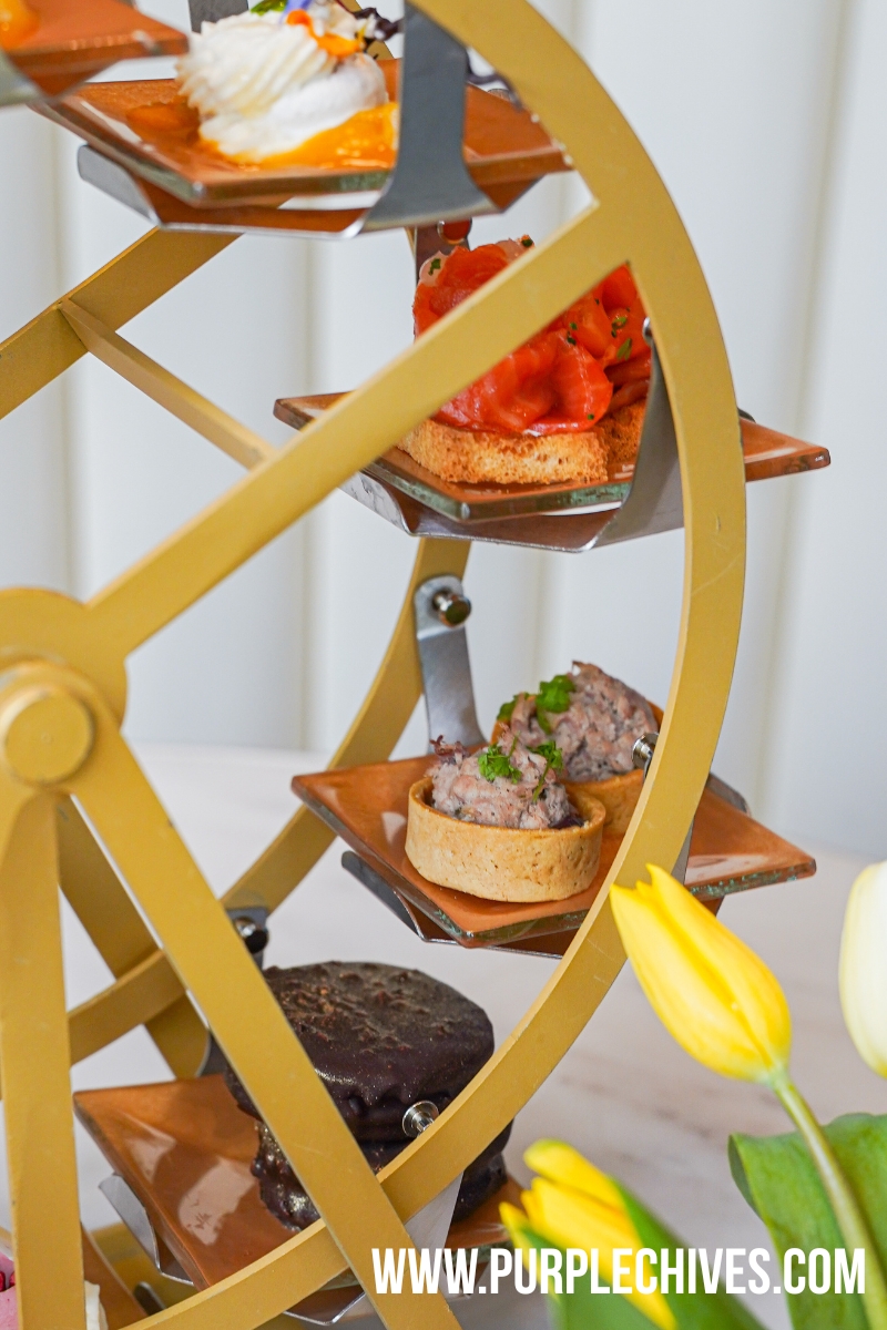 Owl’s Blusterous Tart duck confit tart sour cherry goat cheese afternoon tea Vancouver themed menu