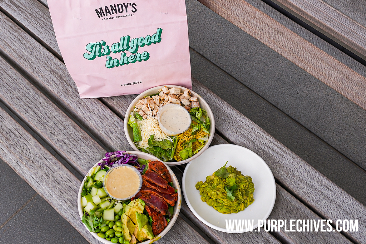 Seared Tuna Salad and The Best Chicken Caesar and guacamole and chips from Mandy's Salads Vancouver
